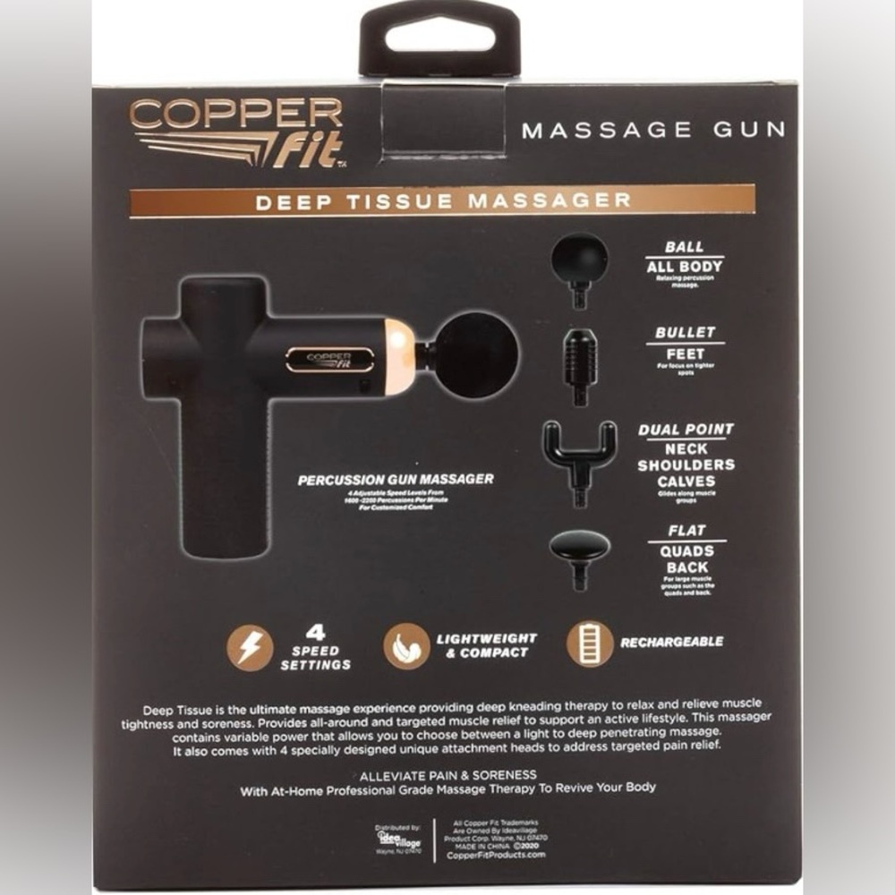 Copper Fit Unisex Adult Massage Gun, Rechargeable with 4 Massage Attachments - Picture 2 of 8